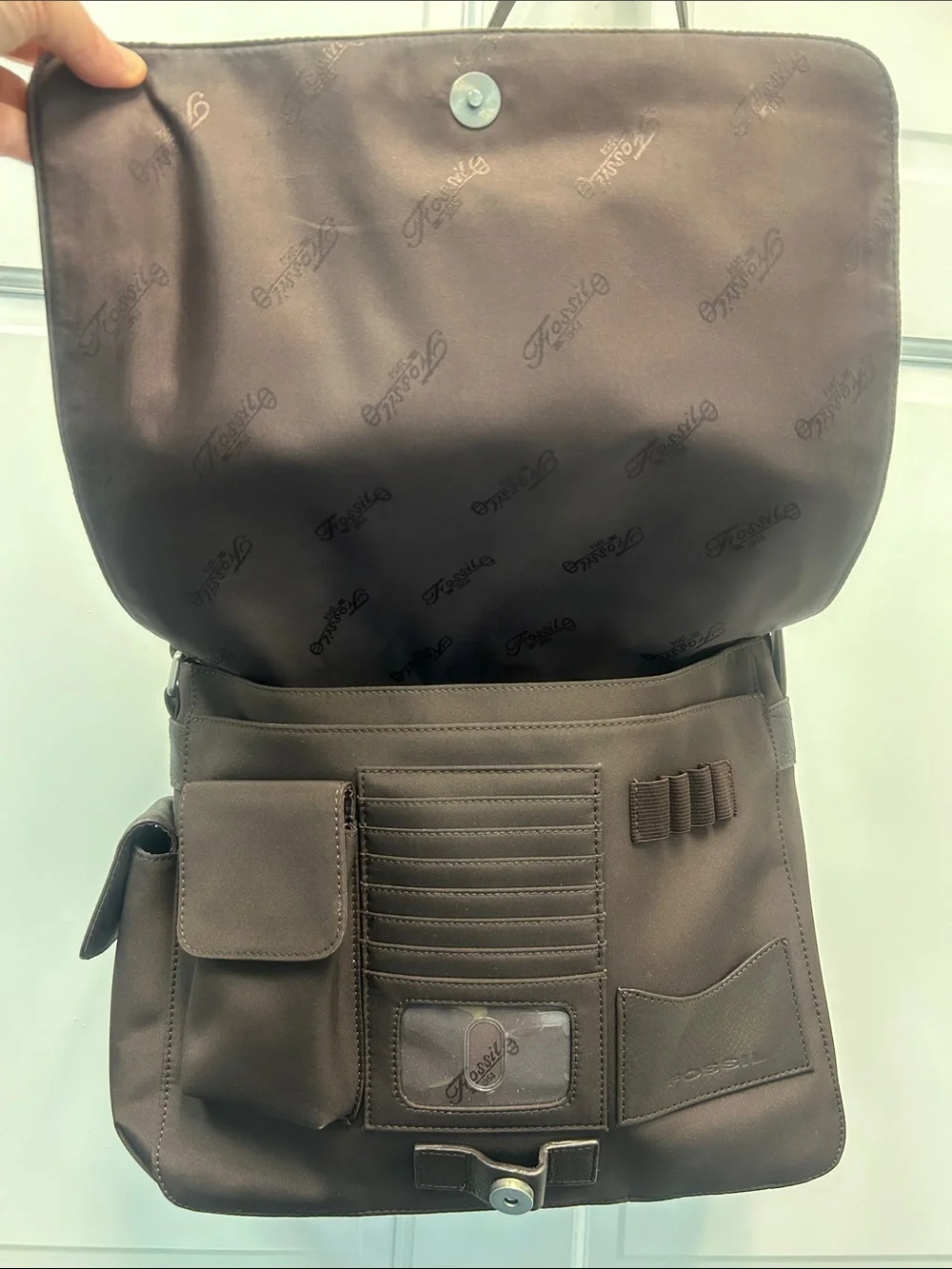 Fossil Pebbled Leather and Nylon ZB8843 Unisex Brown Messenger Bag/Work Satchel